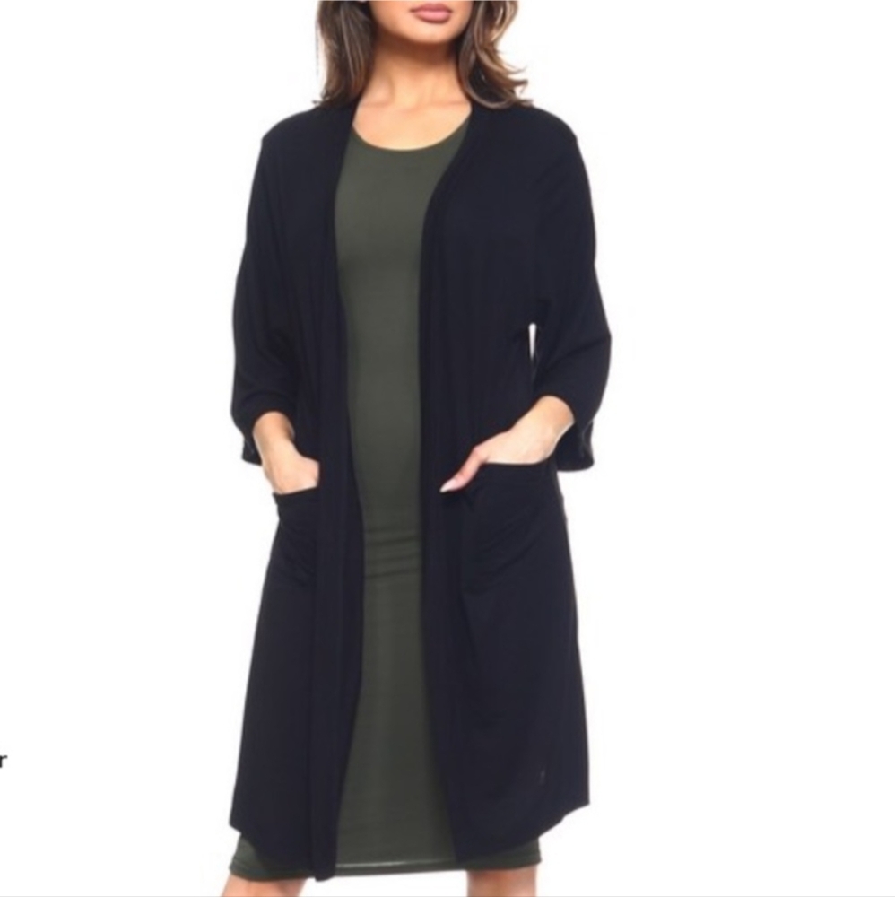 YELETE BLACK LARGE X-LONG CARDIGAN POCKETED DUSTER